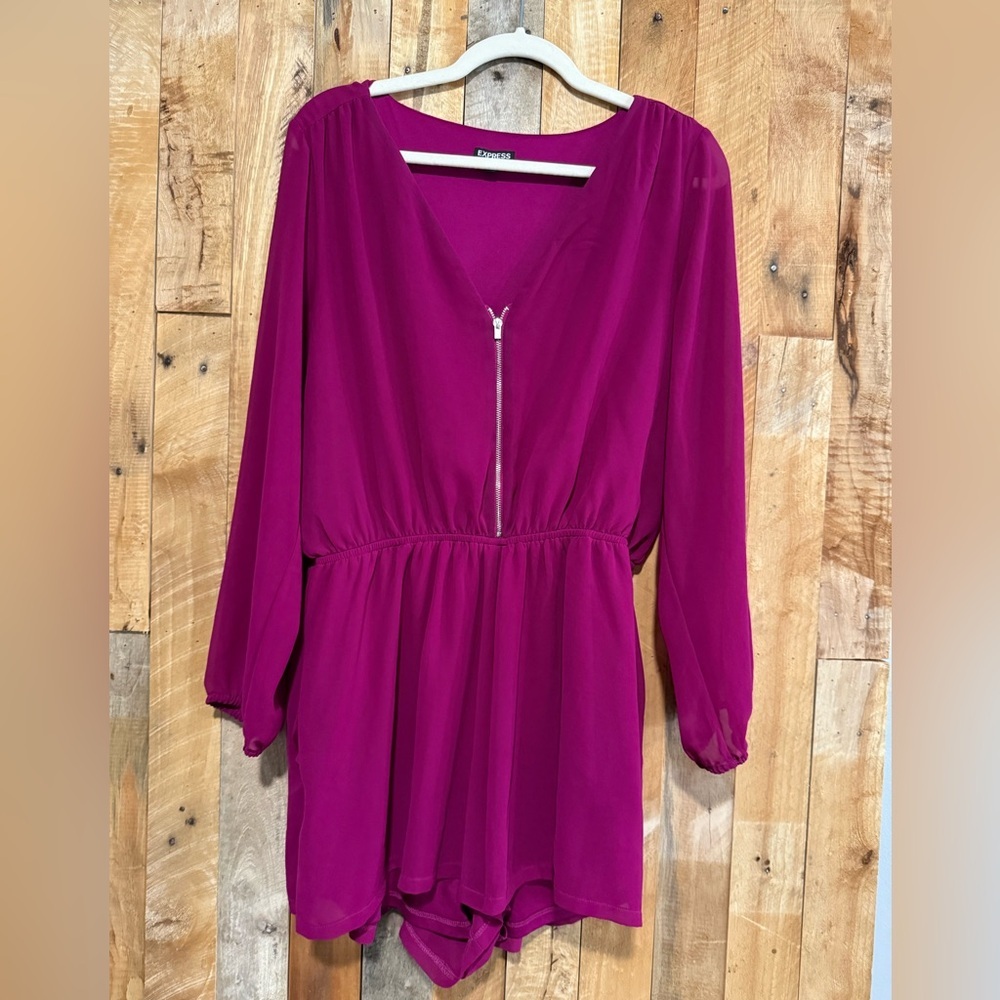 Express Women's Magenta Skort Jumpsuit with Front Zipper & pockets - Picture 3 of 11